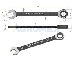 Klucz płasko-oczkowy 13 mm z grzechotką 72 zęby Waryński