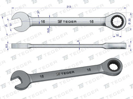 Klucz płasko-oczkowy z grzechotką 16 mm / TEGER