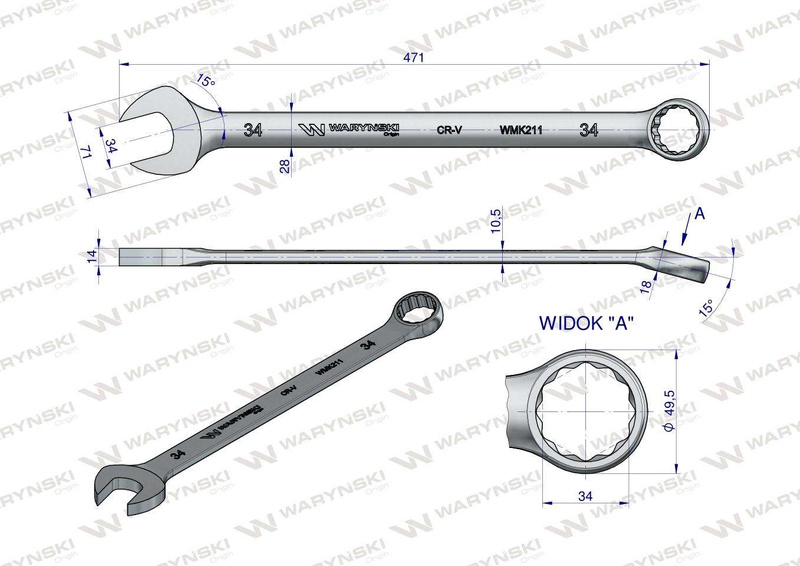 Klucz płaskooczkowy extra długi 34mm dł 471mm standard ASME B107.9M Waryński