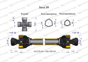 Wał przegubowo-teleskopowy 510-720mm 460Nm 50210 CE 2020 seria 3R WARYŃSKI WA46-51 WA40-51