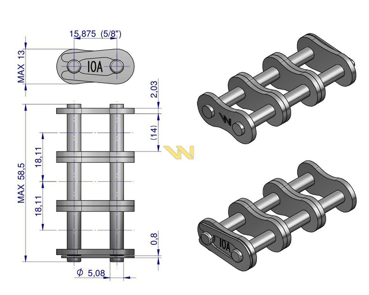 Zamek łańcucha wzmocnionego Z10A-3 ANSI A 50 (R3 5/8) Waryński