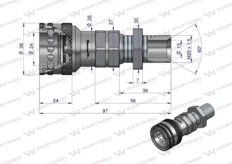 Szybkozłącze hydrauliczne gniazdo long M20x1.5 gwint zewnętrzny EURO (ISO 7241-A) Waryński