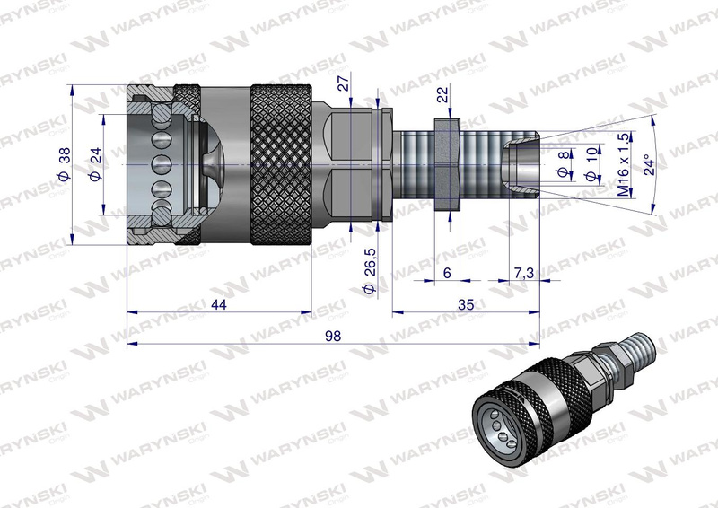 Szybkozłącze hydrauliczne EURO PUSH-PULL long gniazdo M16x1,5