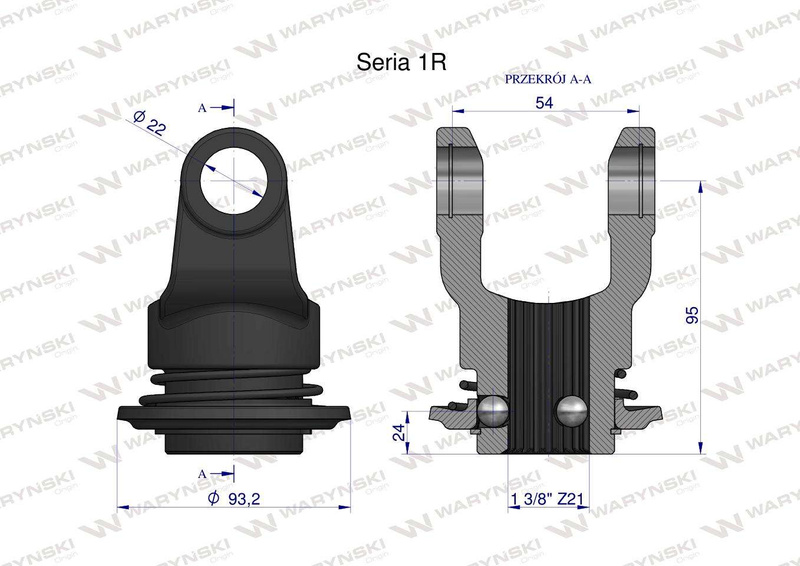 Widłak wału z pierścieniem 1 3/8 Z21 - 22X54 Seria 1R Waryński [WR217122]