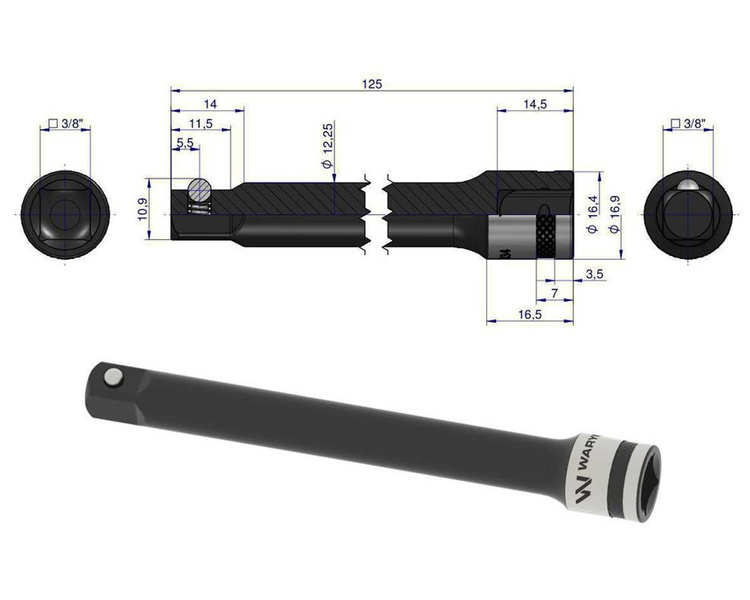 Przedłużka 3/8" 125mm Waryński