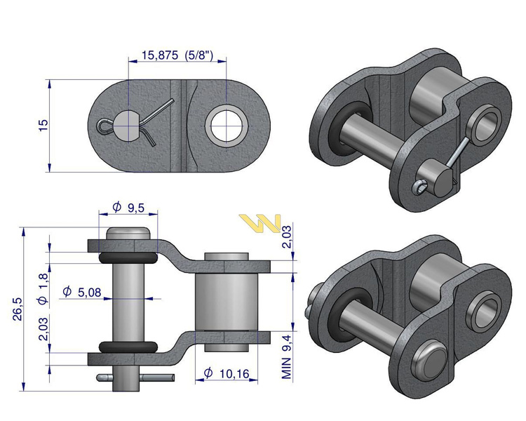 Półogniwo łańcucha z oringiem ANSI A 50 (R1 5/8) Waryński