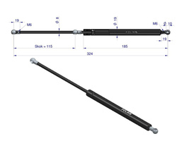 siłownik amortyzator gazowy A=325 B=165 F=150N skok 115, POLMO 252550A2
