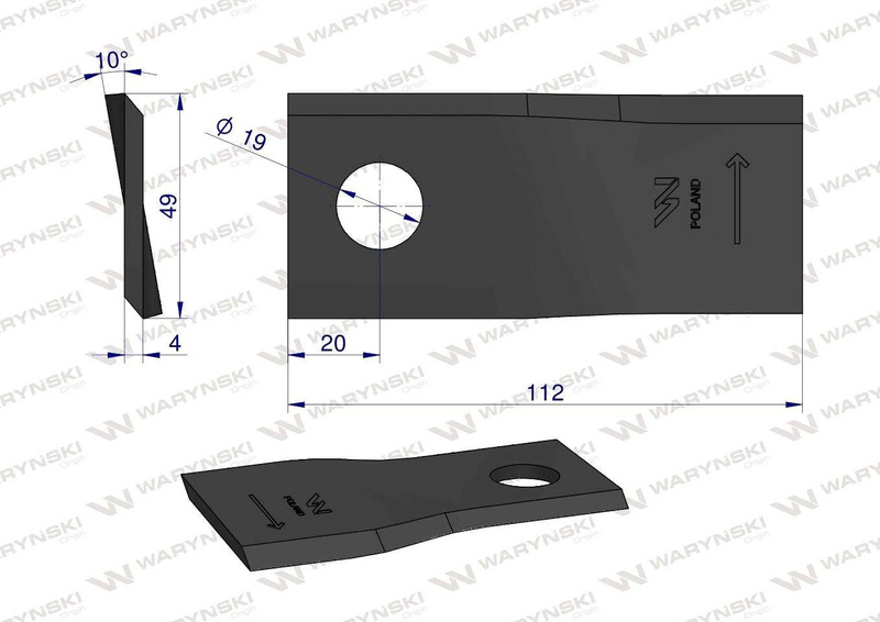 Nóż, nożyk 112x48x4x19mm lewy kosiarka Fella, Krone 139888 Waryński