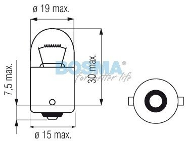 żarówka 12V 10W R10W BA15s 18x37mm BOSMA