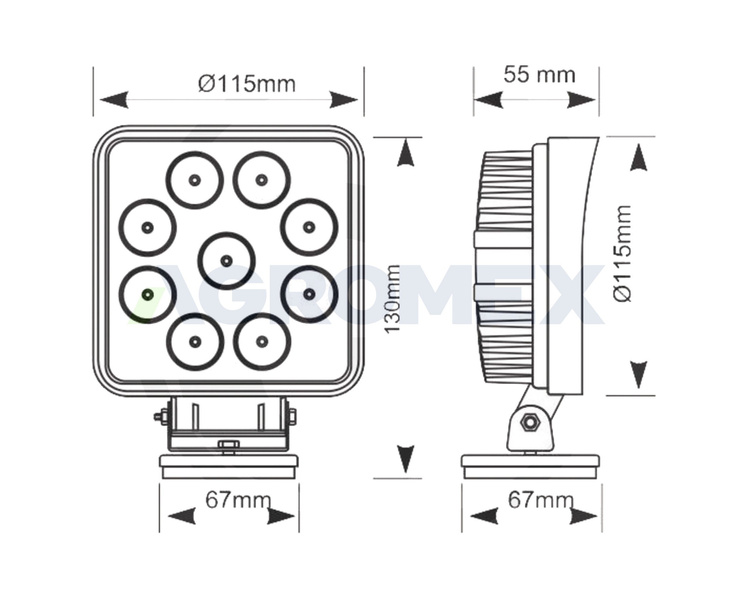 Lampa robocza 9 LED na magnes 27W 2200lm 12 24V