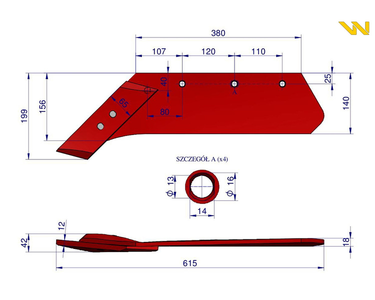 Eurolemiesz lewy 16'' z dłutem Kverneland Pług 063018K WARYŃSKI