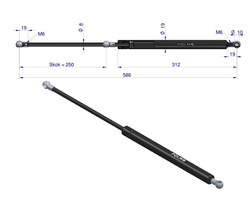 siłownik amortyzator gazowy A=585 B=290 F=150N skok 250, POLMO 199976065, 82001505