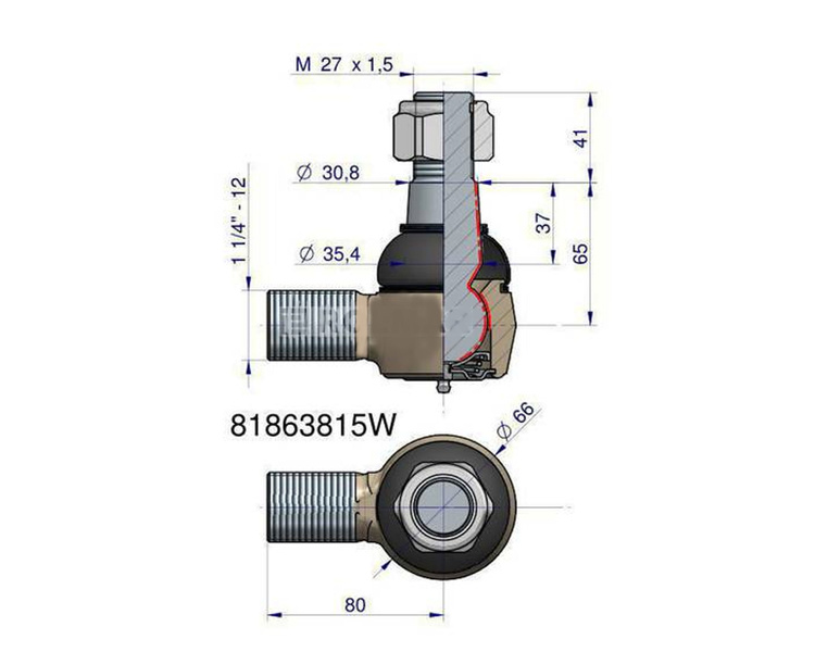 Przegub kierowniczy 80mm M1 1/4-12 81863815 NEW HOLLAND WARYŃSKI