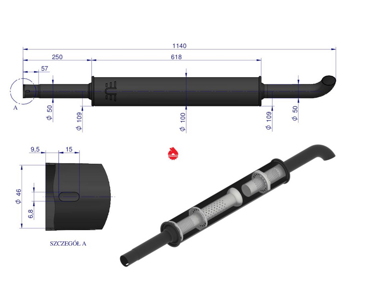 Tłumik okrągły C-360 1140mm 42102070 oryginał Ursus