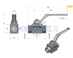 Zawór kulowy hydrauliczny 2-drogowy 2/2 - 3/8''BSP z otworami mocującymi 500 bar Waryński