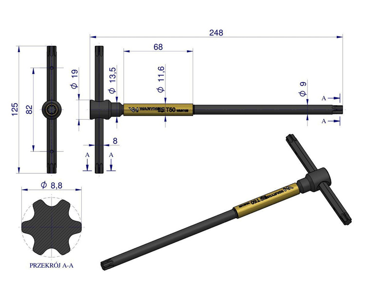 Klucz T ze spinnerem TORX T50 Waryński