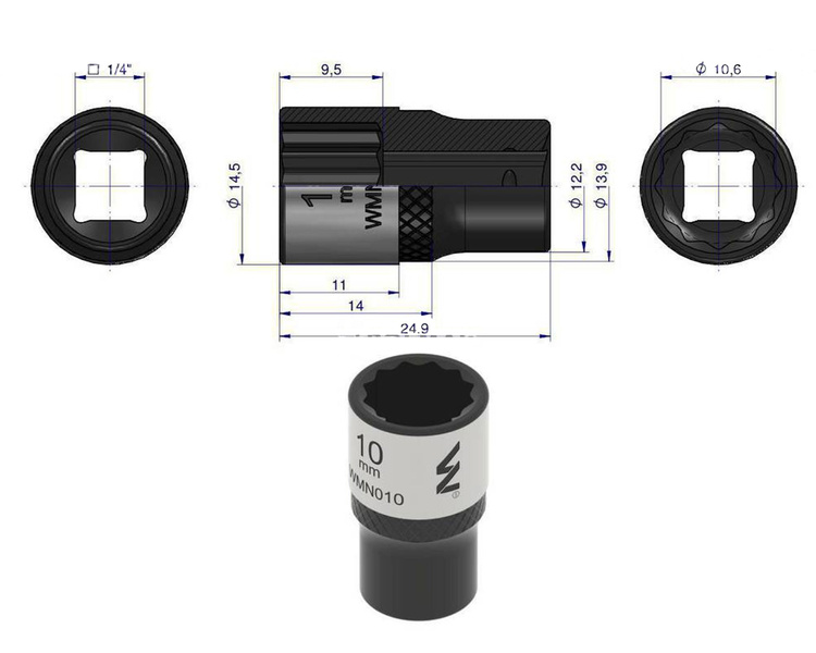 Nasadka dwunastokątna 1/4" 10 mm Waryński