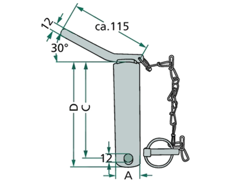 Sworzeń łącznika dolnego z łańcuchem i zawleczką 151mm fi 37mm kat.3