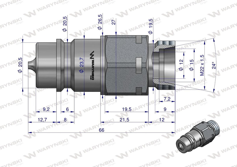 Szybkozłącze hydrauliczne EURO wtyczka M22x1.5 gwint zewnętr