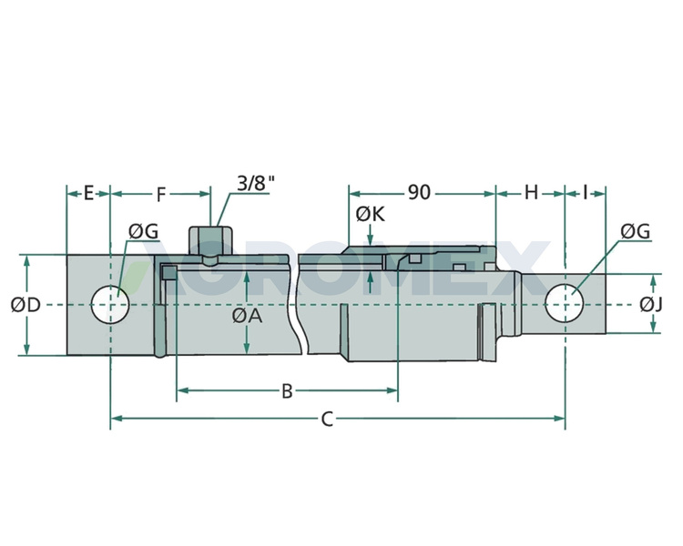 siłownik hydrauliczny z uszami jednostronnego działania wysuw 700mm siła 2t
