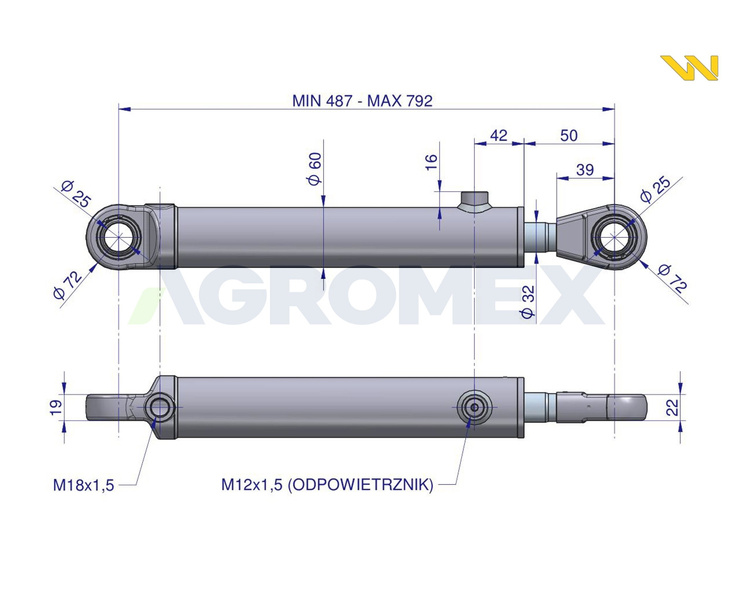 Cylinder hydrauliczny pomocniczy podnośnika 86409904 86409906 C-385 Waryński