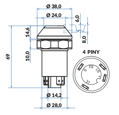 przycisk, włącznik podnoszenia i opuszczania CAT, Deutz-Fahr 01145154, 5C-6152