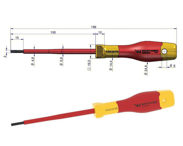 Wkrętak płaski izolowany 3x100 mm stal S2 Waryński