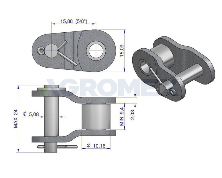 Półogniwo łańcucha wzmocnione P10A-1 ANSI A 50 (R1 5/8) Waryński