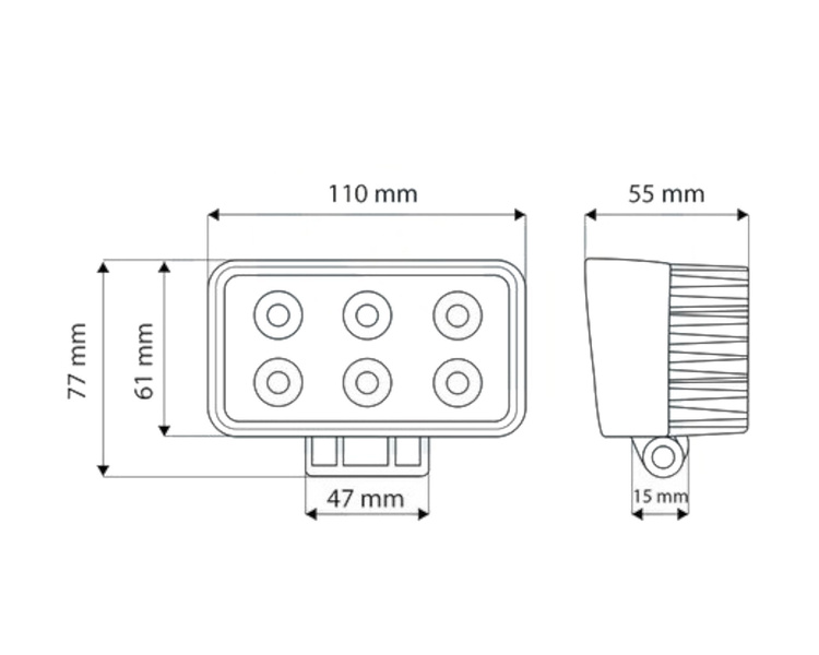 Lampa robocza 6 LED prostokątna 1200Lm 110x61mm 18W 6000K TT TECHNOLOGY