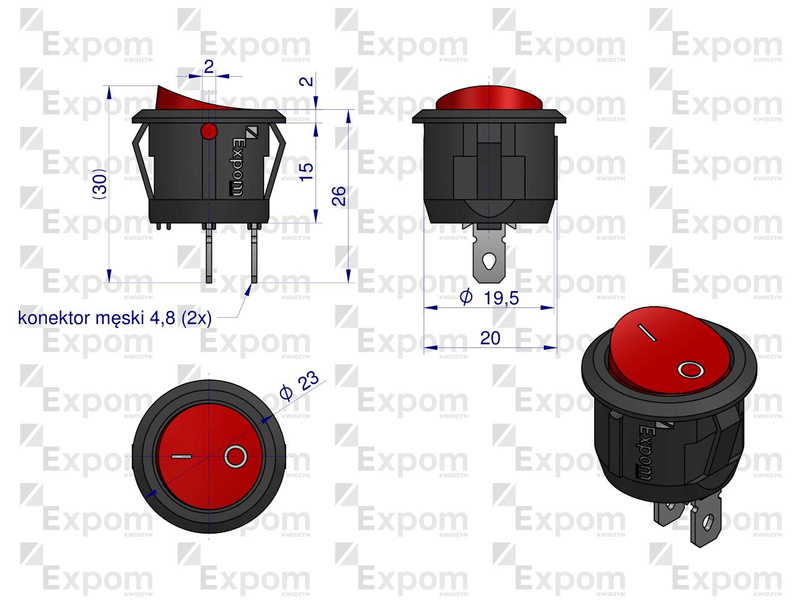 przełącznik uniwersalny okrągły włącz/wyłącz PU2PO10AEX Expom