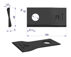 Nóż. nożyk kosiarka lewy 100x48x3mm otwór 19 9041787 9527290 Claas WARYŃSKI