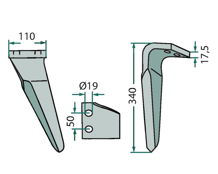 Ząb brony aktywnej prawy Kverneland 340mm 180RH-KVE-01R