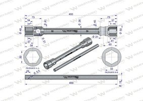 Klucz krzyżakowy do kół 32 x 33mm wzmocniony wkladany uchwyt Waryński