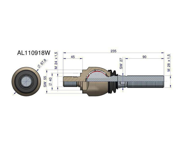 Przegub kierowniczy 235mm- M24x1,5; M28x1,5 AL110918 WARYŃSKI 