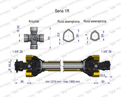 Wał przegubowo-teleskopowy 1210-1900mm 210Nm 10280 CE seria 1R WARYŃSKI