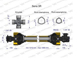 Wał przegubowo-teleskopowy 1210-1900mm 460Nm sprzęgło z kołkiem 1400Nm CE seria 3R Waryński