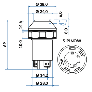 przycisk, włącznik świateł drogowych JCB 701/08600