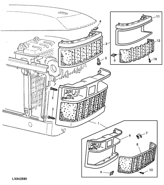 grill przedni górny, siatka maski John Deere L80035