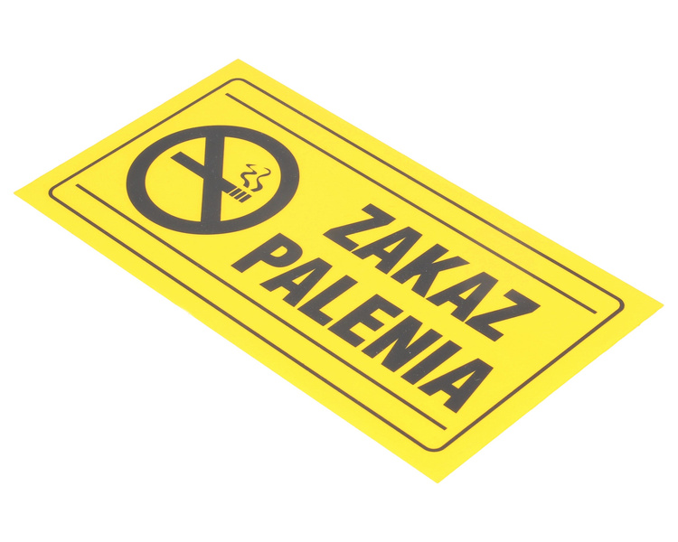 Tablica ostrzegawcza plastikowa żółta ZAKAZ PALENIA 12x22 cm