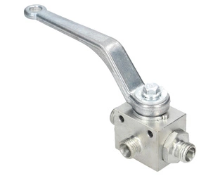 Zawór kulowy hydrauliczny 3-drogowy 3/2 M14x1.5 08L z otworami mocującymi 500 bar Waryński 