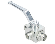 Zawór kulowy hydrauliczny 3-drogowy 3/2 M22x1.5 15L z otworami mocującymi 500 bar Waryński