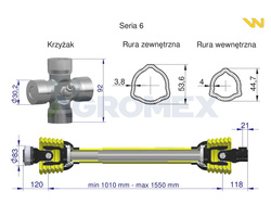 Wał przegubowo teleskopowy 1010-1550mm 830Nm CE seria 6 WARYŃSKI