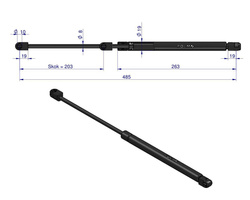 siłownik amortyzator gazowy A=485 B=244 F=300N skok 203, POLMO 3 LATA GWARANCJI 3901111M1