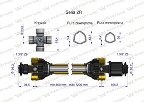 Wał przegubowo-teleskopowy 860-1200mm 270Nm sprzęgło zapadkowe CE seria 2R WARYŃSKI [W22138860]