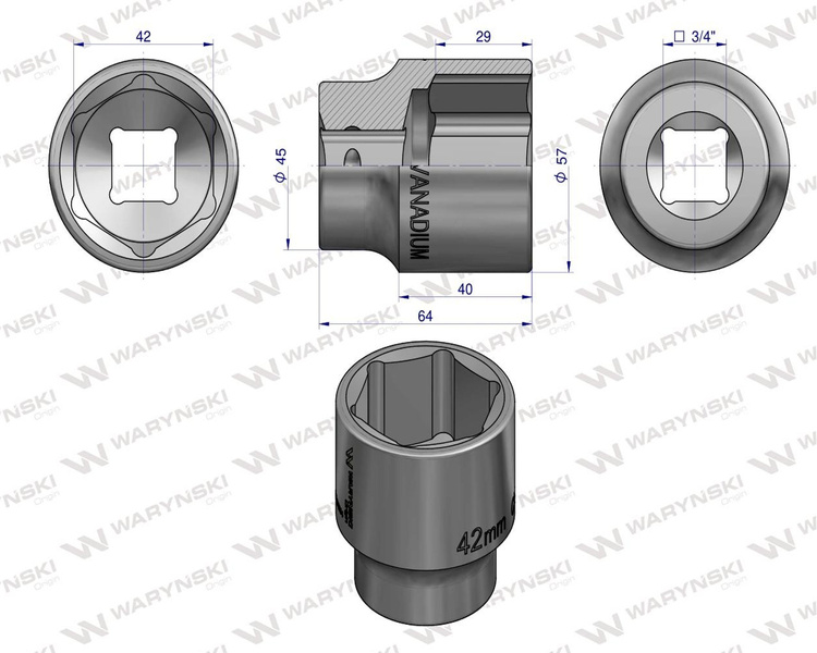 Nasadka sześciokątna 3/4" 42 mm Waryński