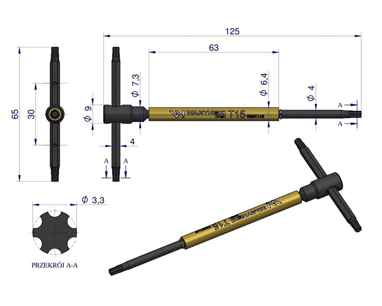 Klucz T ze spinnerem TORX T15 Waryński