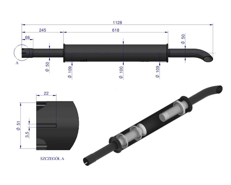 Tłumik 1350mm 3029104M1 MF3 C-3603P oryginał Ursus