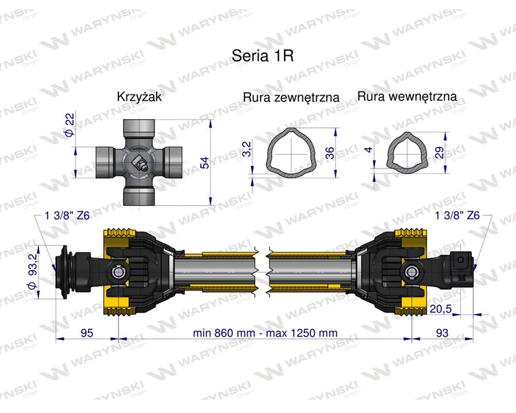 Wał przegubowo-teleskopowy 860-1250mm 210Nm 10250 CE seria 1R WARYŃSKI WA21-81