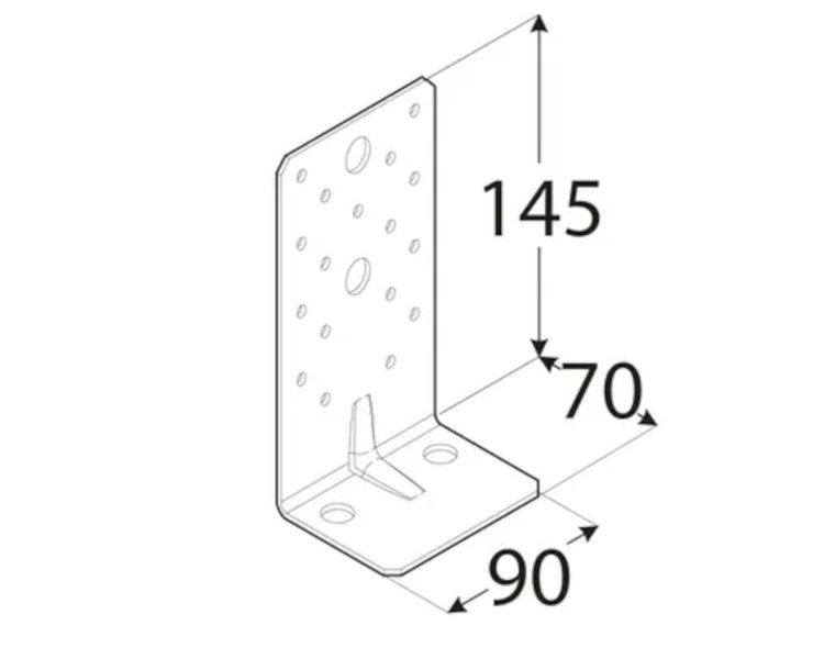 Kątownik łącznik z przetłoczeniem 145x70x90x2,5 dmx