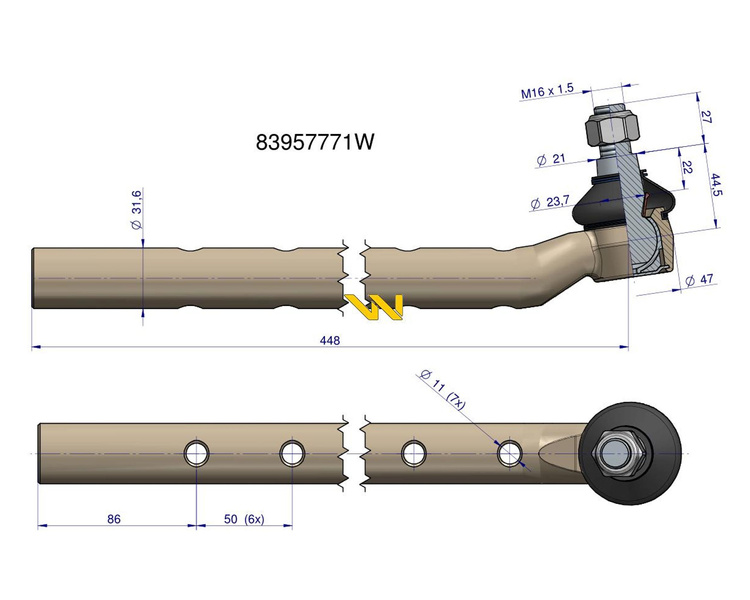 Przegub kierowniczy 1.1/4" 83957771 Ford New Holland WARYŃSKI